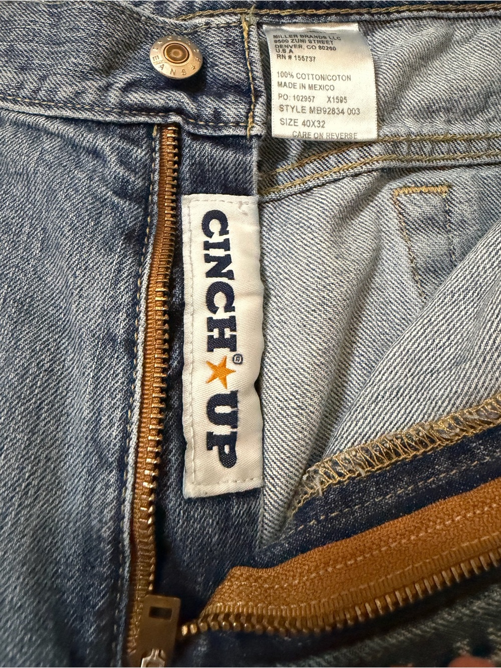 Cinch Medium Stone Wash Relaxed Fit Men's Jeans with Brass Zipper
